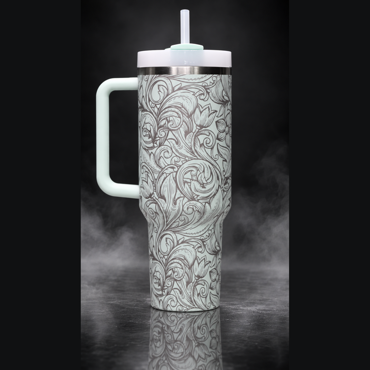 Floral Filigree engraved genuine Stanley tumbler – opposite