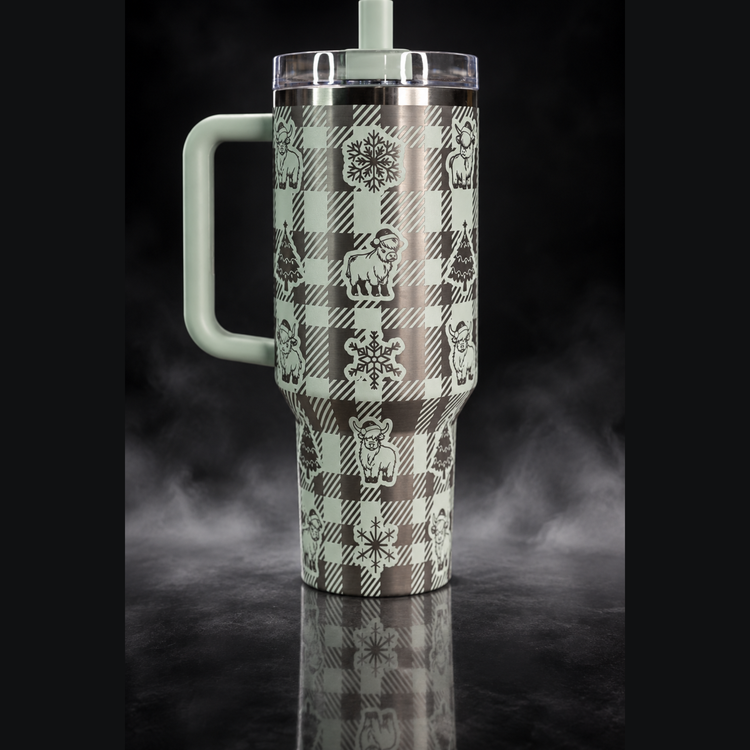 Christmas Highland Cows engraved genuine Stanley tumbler – opposite