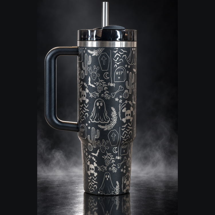 Halloween Doodles engraved genuine Stanley tumbler – opposite