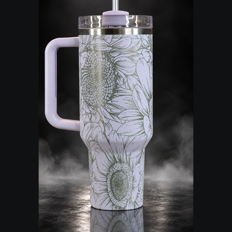 Gorgeous Sunflowers engraved genuine Stanley tumbler – opposite