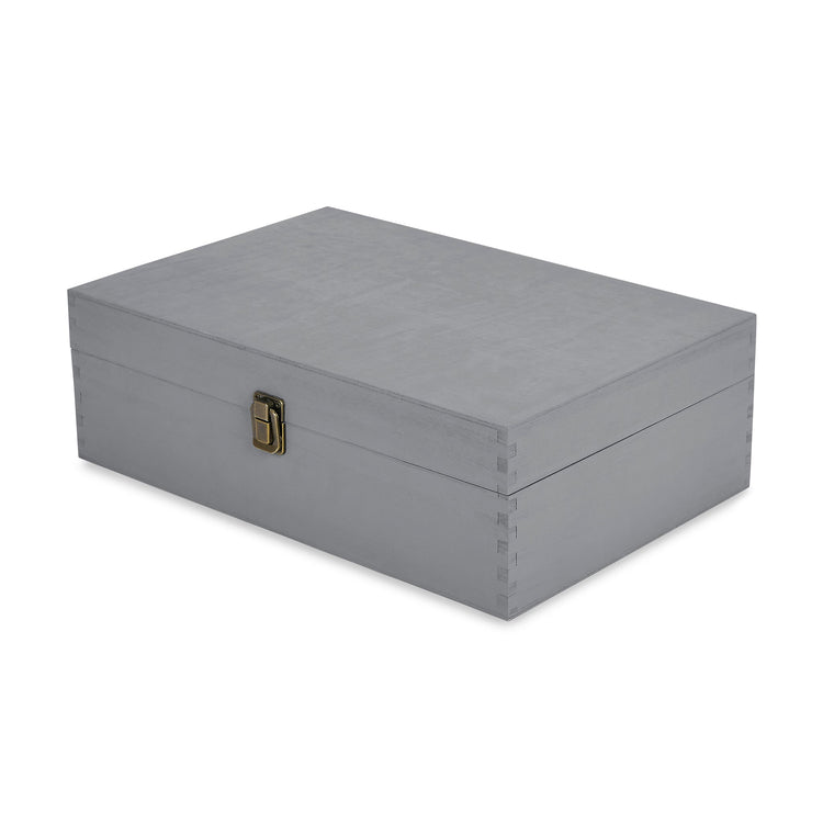 Extra-large gray wood memory box shown closed against white.