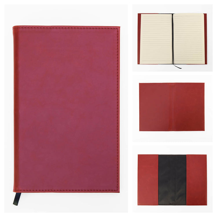 Rawhide journal notebook displayed in an open black presentation box.