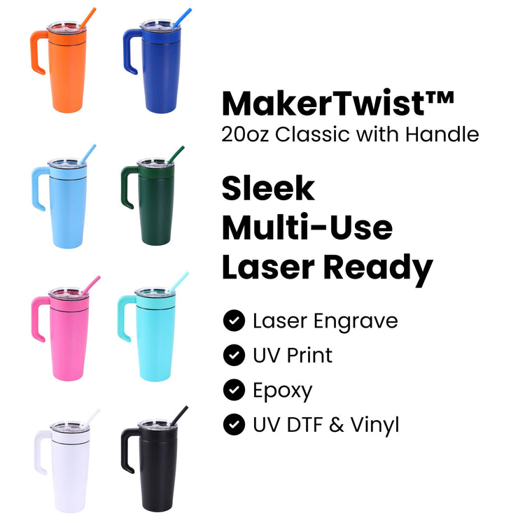 20oz Classic Tumbler with Handle — 20oz Powder Coated Tumblers With Handle For Laser Engraving MakerTwist