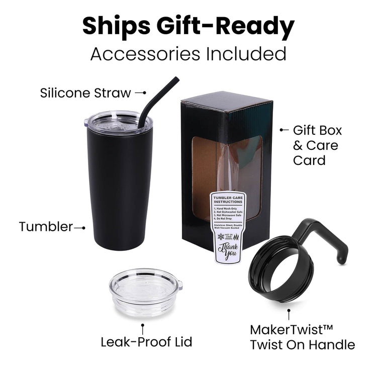 20oz Classic Tumbler with Handle — Gift Ready 20oz Tumbler with Twist On Handle for Laser Engraving