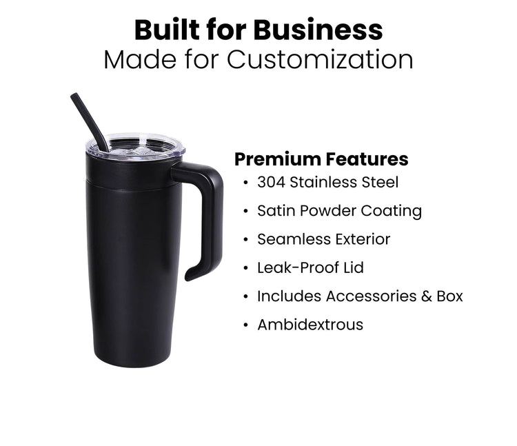 20oz Classic Tumbler with Handle — 20oz Tumbler with Twist On Handle Features