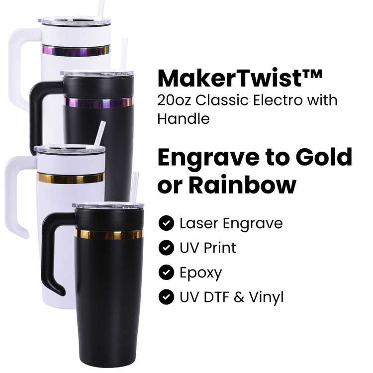 20oz Electroplated Tumbler with Handle — Powder Coated Tumblers For Laser Engraving