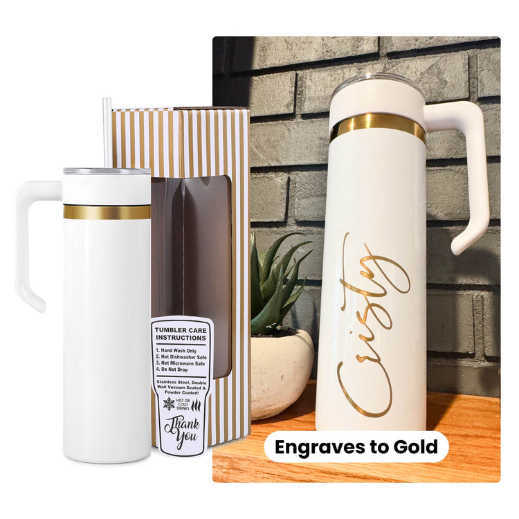 20oz Skinny Electroplated Tumbler — 20oz Skinny White Gold Tumbler Laser Engraved 1