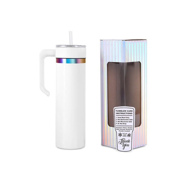 20oz Skinny Electroplated with Handle — 20oz skinnny electroplated rainbow white with handle