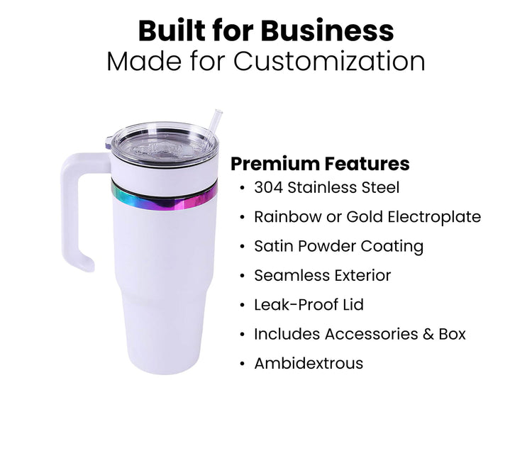 30oz Electroplated Tumbler with Handle — Electroplated 30oz Tumbler with Twist On Handle Built for Buisiness MakerTwist