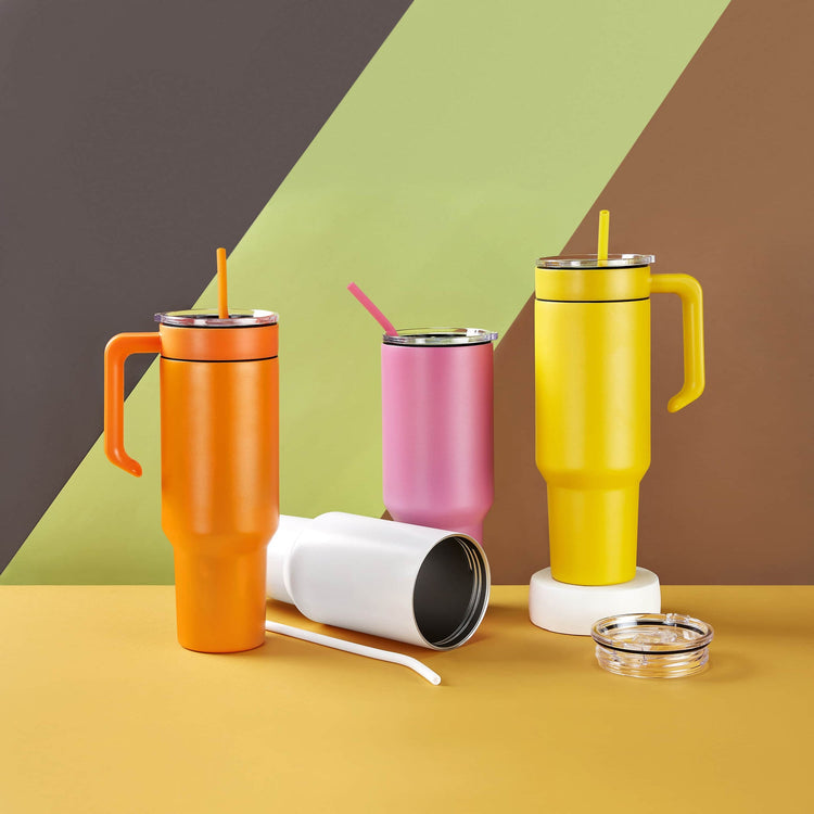 40oz Tumbler with Handle — 40oz Tumbler Orange White Pink Yellow
