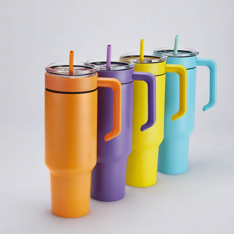 40oz Tumbler with Handle — 40 oz tumbler handle orange purple yellow