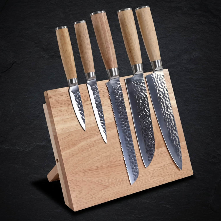 Kitchen Knife Set with Magnetic Block Stand — Rubberwood Knife Set 6