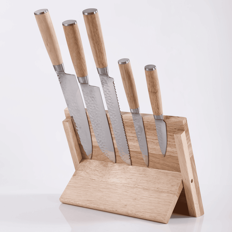 Kitchen Knife Set with Magnetic Block Stand — Rubberwood Knife Set with Magnetic Block stand0U9A8942 1