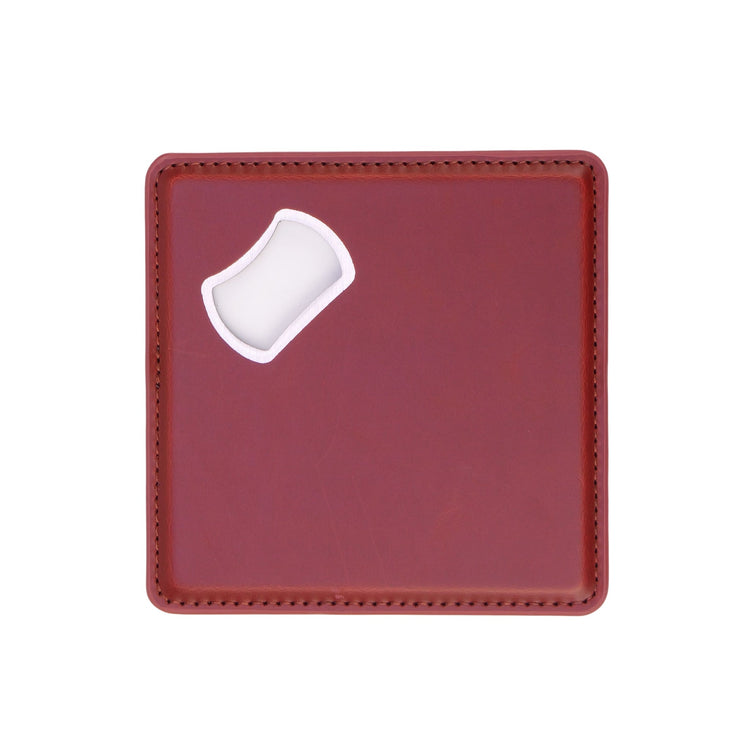 Laserette Bottle Opener Coaster — Bottle Opener Coaster Laserette Engravable Leatherette Red