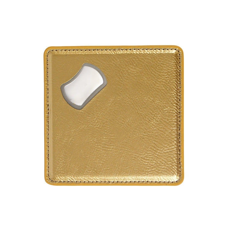Laserette Bottle Opener Coaster — Bottle Opener Coaster Laserette Engravable Leatherette Metallic Gold