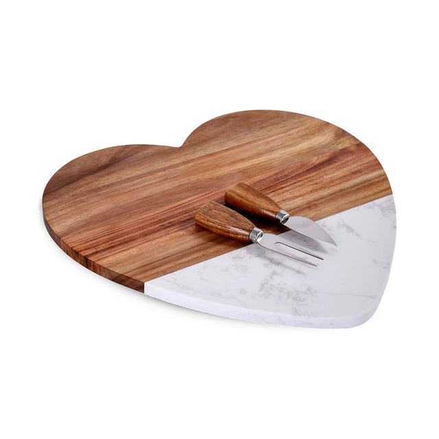 Marble Heart Shaped Serving Set — Marble Wood Heart Board Serving Set 3