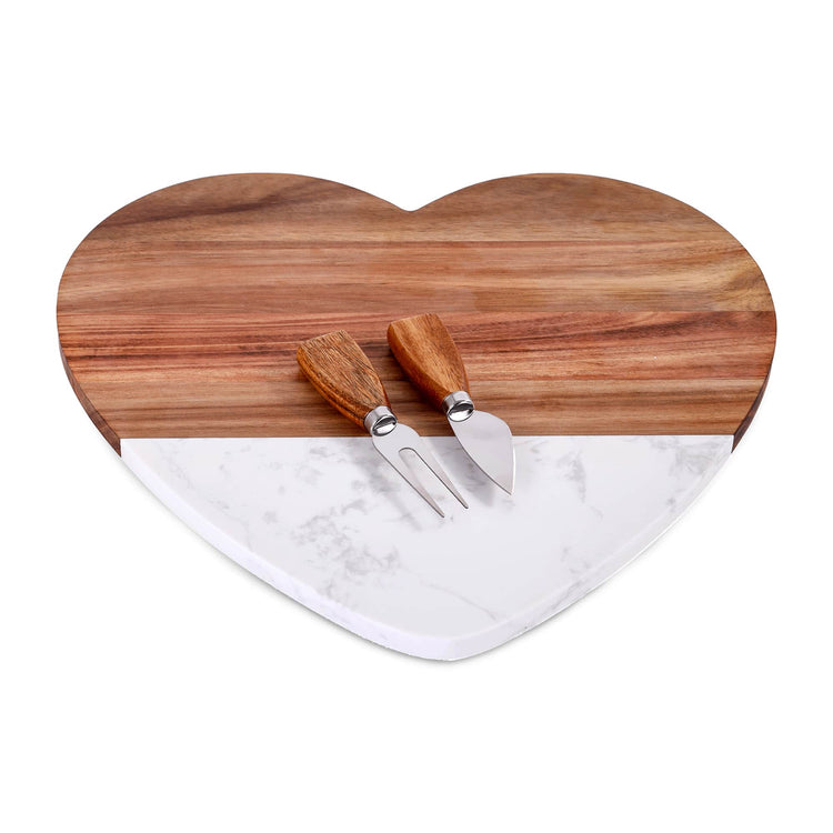 Marble Heart Shaped Serving Set — Marble Wood Heart Board Serving Set 4