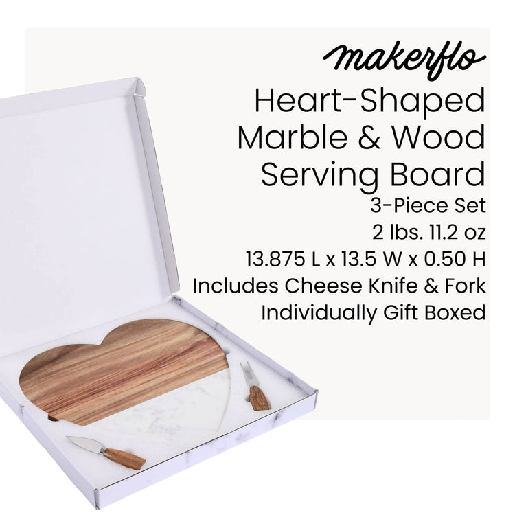 Marble Heart Shaped Serving Set — heart shape marble wood board serving set