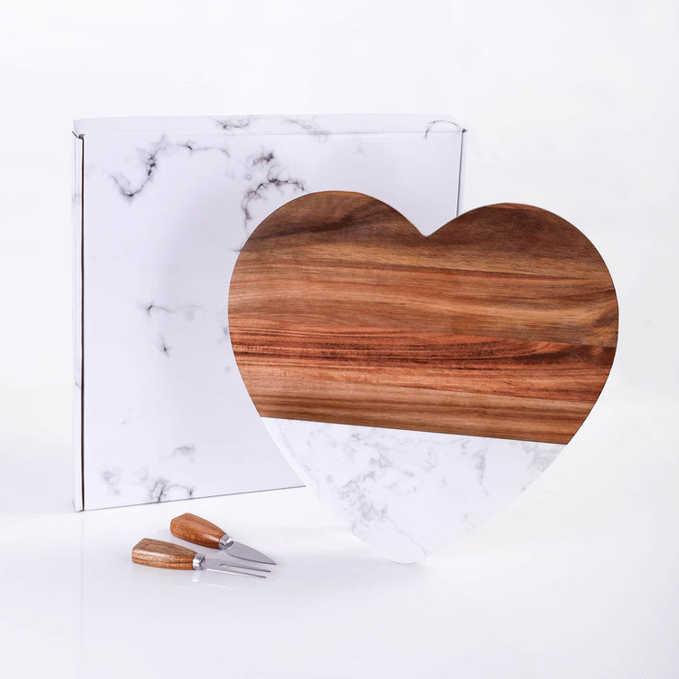 Marble Heart Shaped Serving Set — Marble Wood Heart Board Serving Set 10