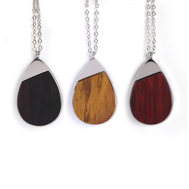 Wood Pendant Necklace — engravable wood pendant necklace teardrop natural black rosewood
