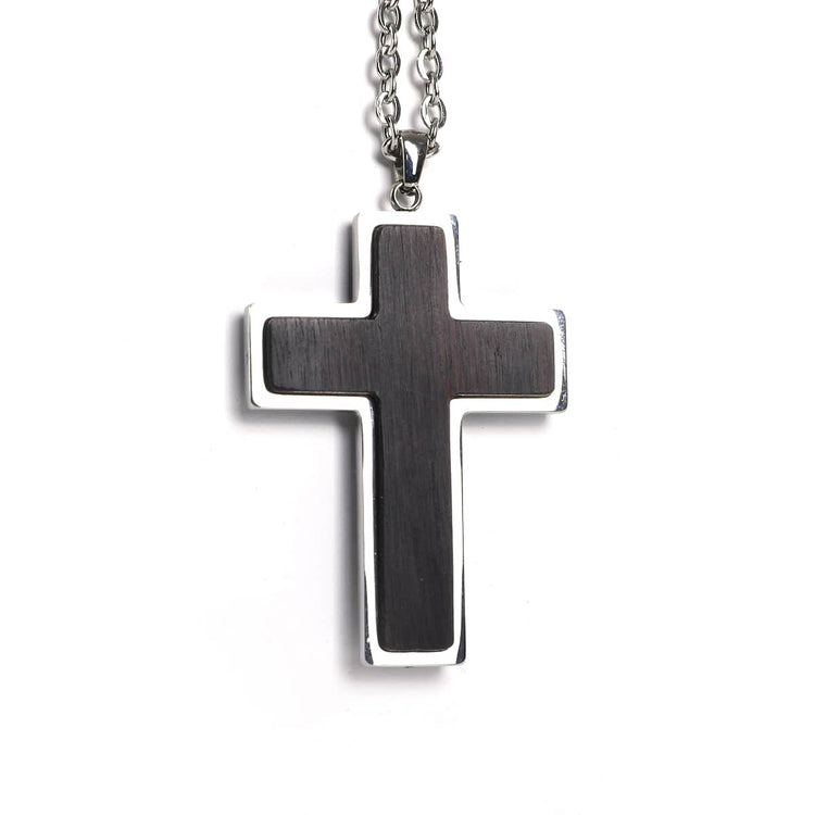 Wood Pendant Necklace — engravable wood pendant necklace cross black