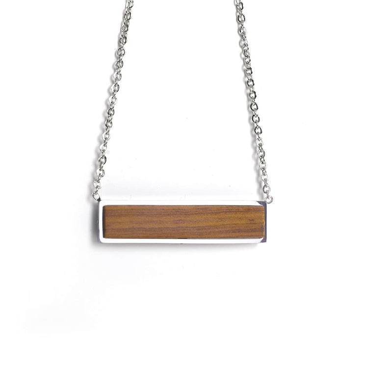 Wood Pendant Necklace — engravable wood pendant horizontal bar natural