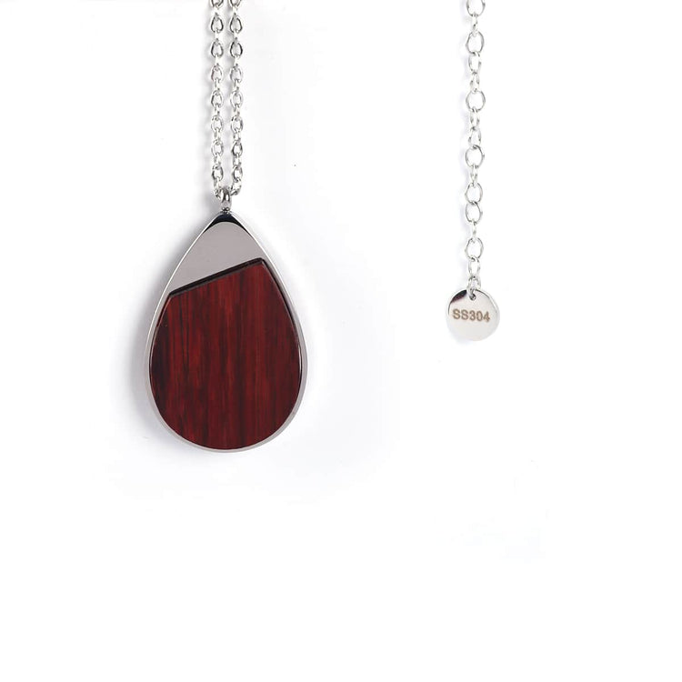 Wood Pendant Necklace — engravable wood pendant necklace teardrop in rosewood