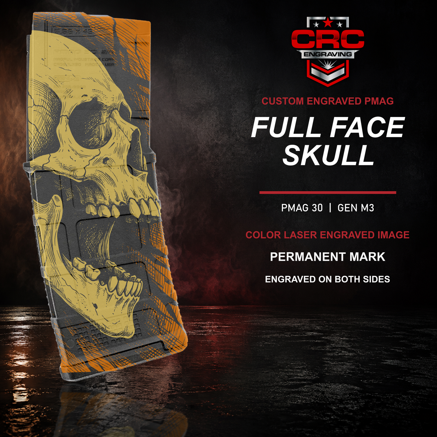 Full Face Skull color laser engraved PMAG 30 GEN M3
