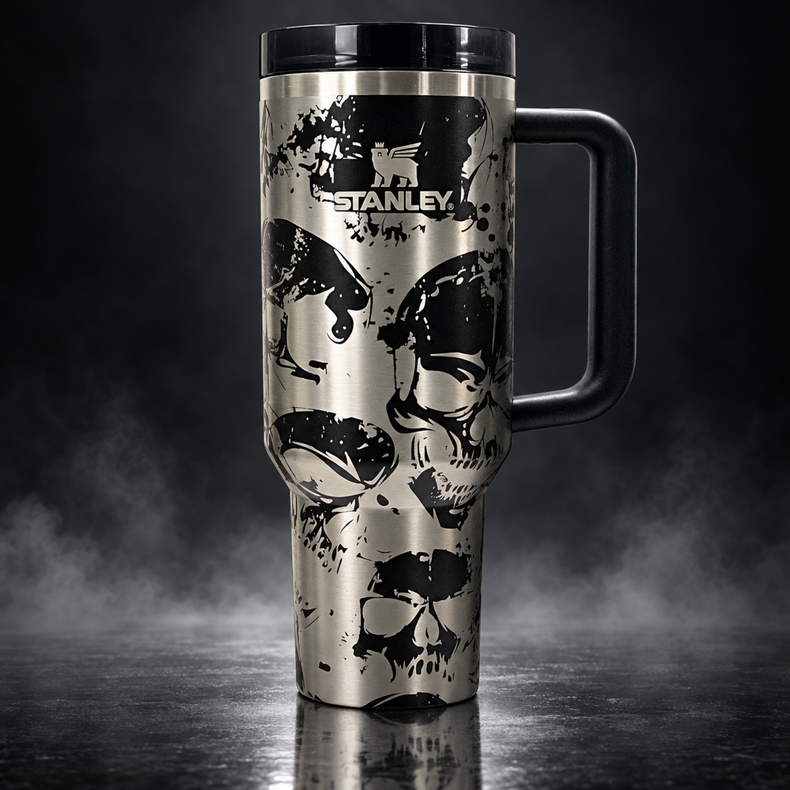 Inverse Skull engraved genuine Stanley tumbler