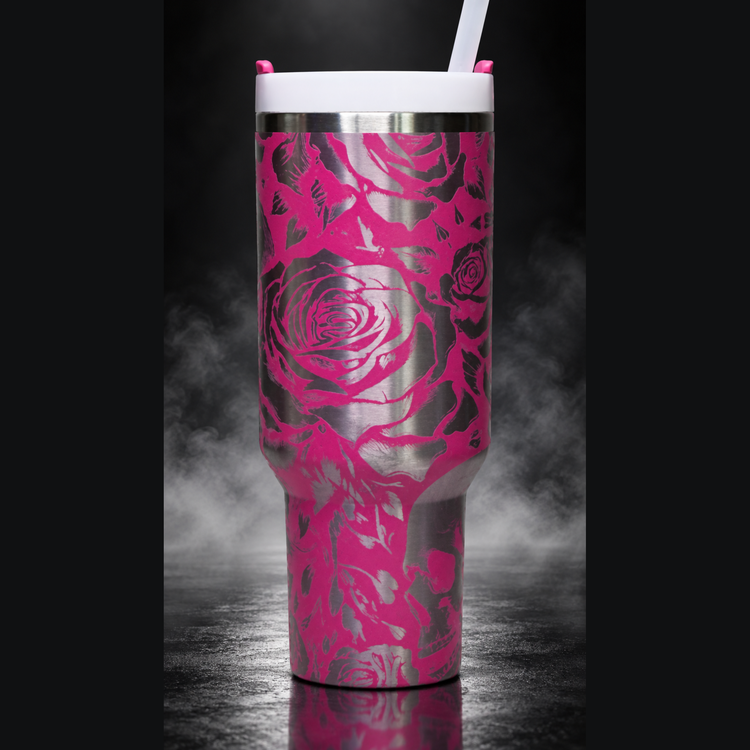 Roses and Skulls engraved genuine Stanley tumbler – alternate