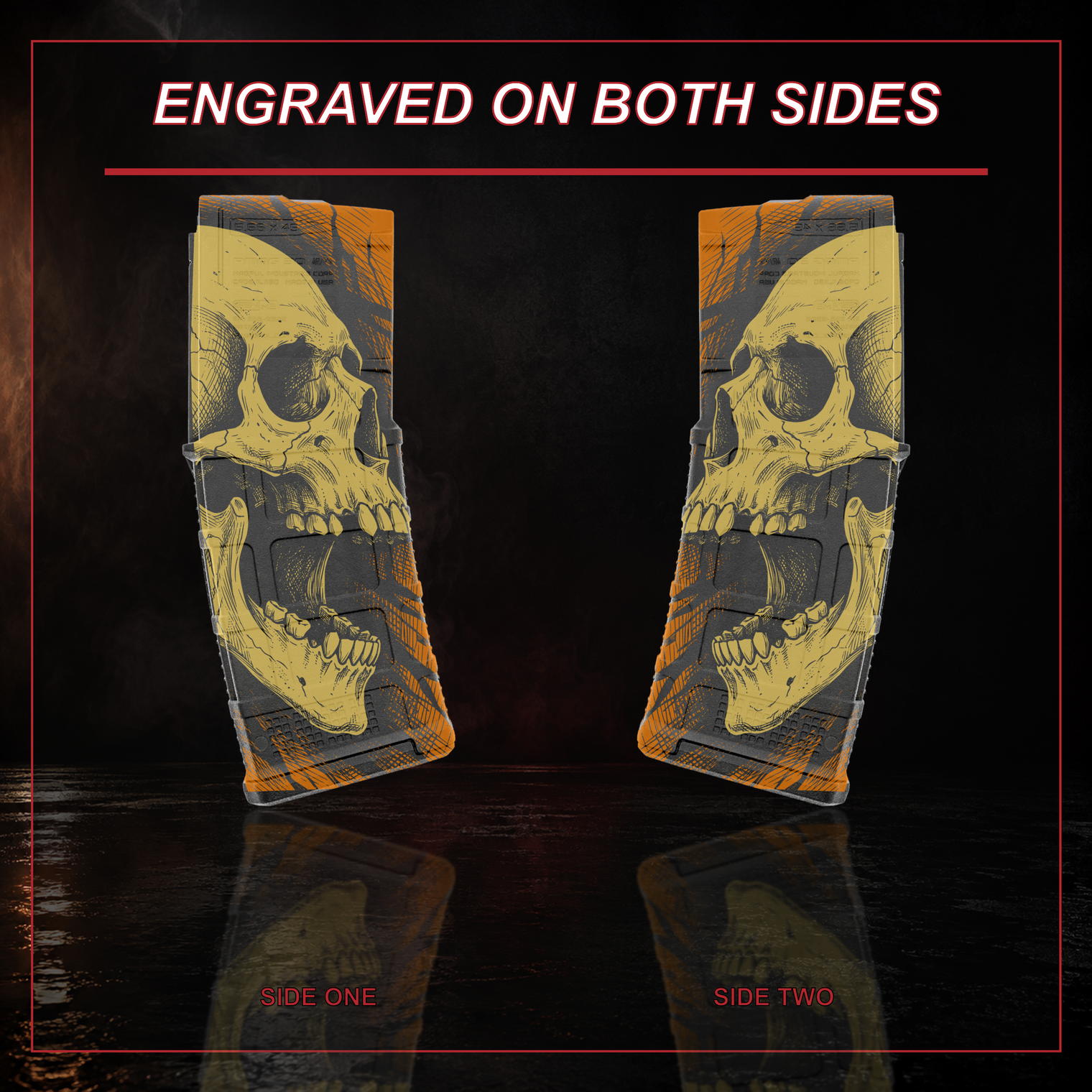 Full Face Skull PMAG engraving shown on both sides