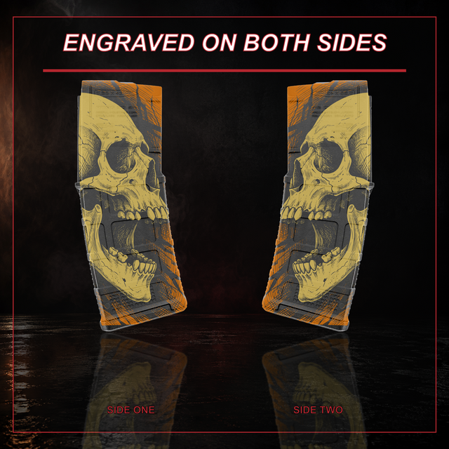 Full Face Skull PMAG engraving shown on both sides