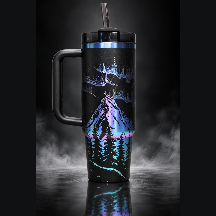 Northern Lights engraved genuine Stanley tumbler – opposite