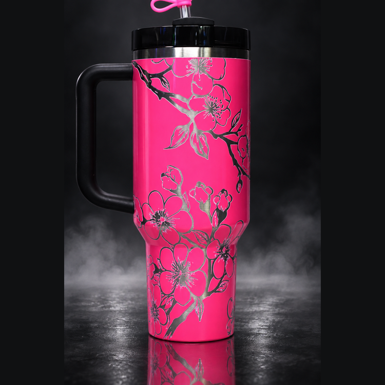 Cherry Blossoms engraved genuine Stanley tumbler – opposite