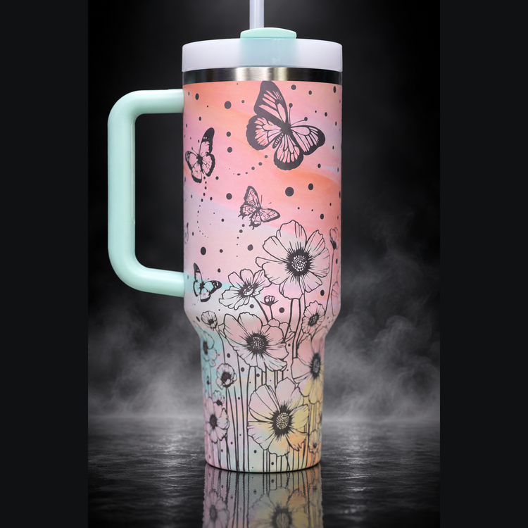 Butterfly Fields engraved genuine Stanley tumbler – opposite