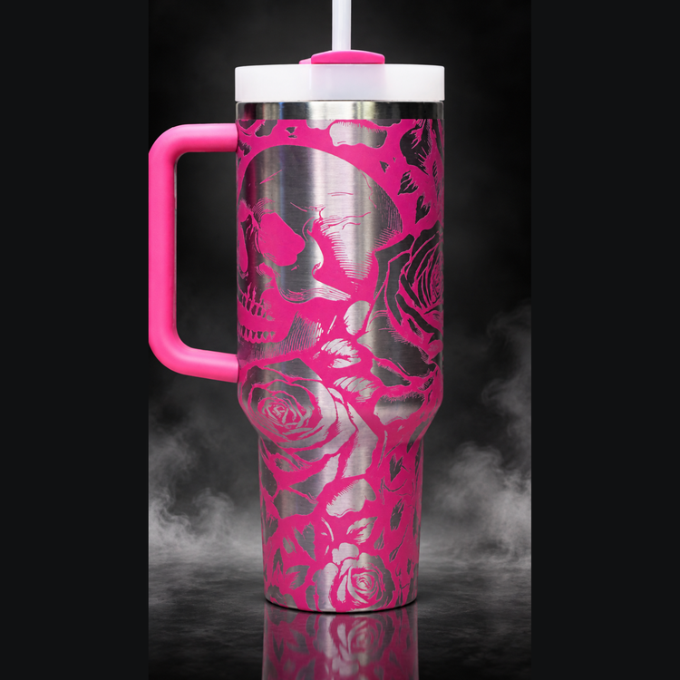 Roses and Skulls engraved genuine Stanley tumbler – opposite