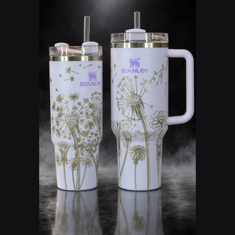 Dandelions engraved genuine Stanley tumbler – detail