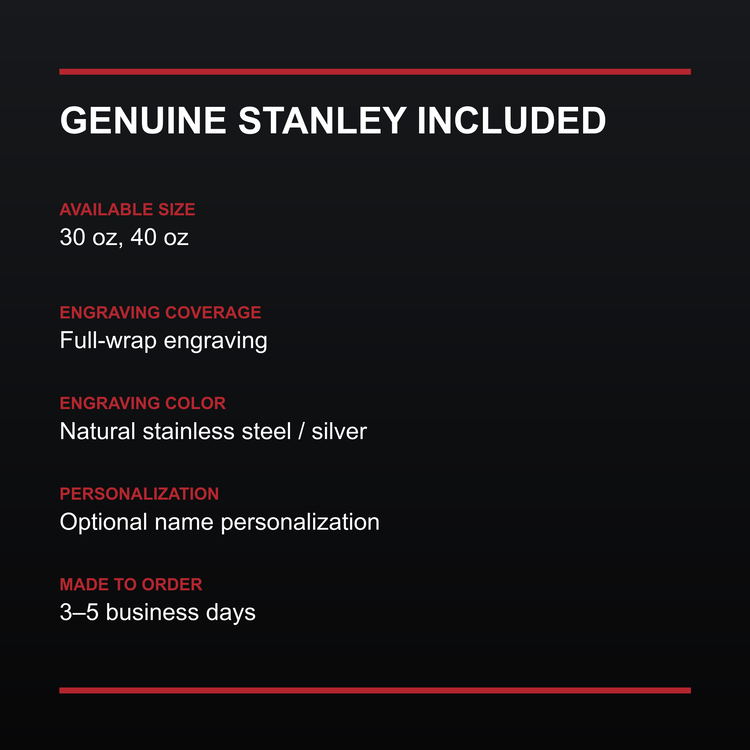 Butterfly Fields engraved genuine Stanley tumbler – information card