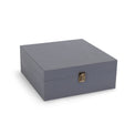 Large gray wood memory box shown closed against white.