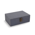 Medium gray wood memory box shown closed against white.