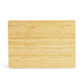 Rectangular bamboo cutting board shown straight on against white.