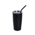 Black 20 oz insulated tumbler with matching straw and clear slide lid.