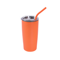 Orange 20 oz insulated tumbler with matching straw and clear slide lid.