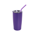 Purple 20 oz insulated tumbler with matching straw and clear slide lid.