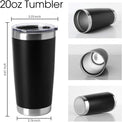 Black 20 oz tumbler dimensions and detail views