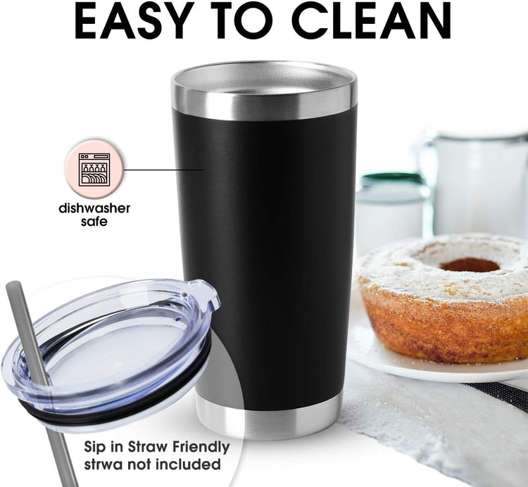 Dishwasher-safe black 20 oz tumbler with sip-through lid