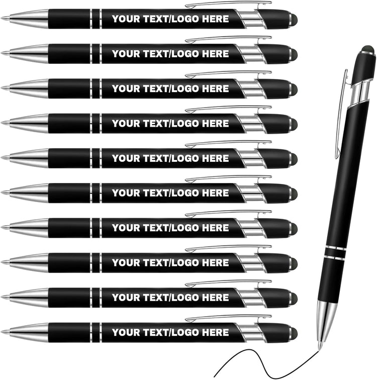 Black custom metal pens with your text or logo mockup