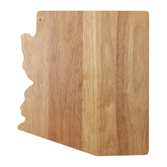 Arizona-shaped rubberwood cutting board isolated against white.