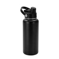 Black 32 oz insulated water bottle with handled dual-spout lid.