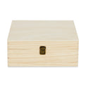 Large natural wood memory box shown straight on with clasp.